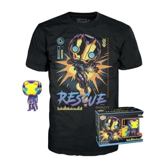 Funko POP! Tees The Infinity Saga Rescue Ironman M Tee & Bobblehead Figure NEW - Picture 1 of 4